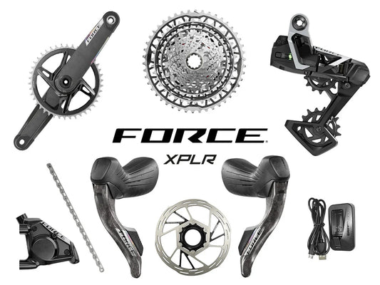 Schaltgruppe SRAM FORCE AXS XPLR E1 mit Bremsscheiben